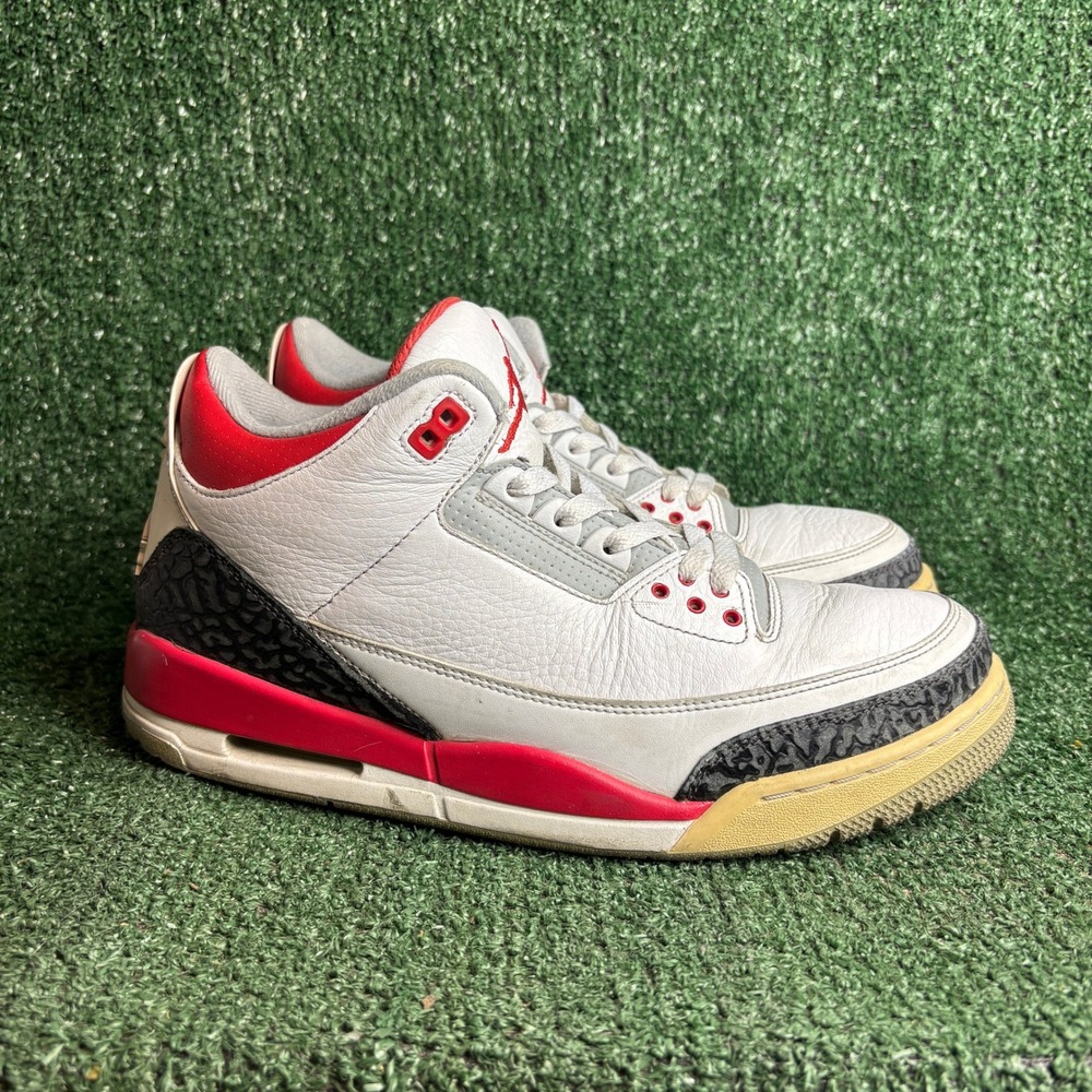 Jordan 3 Retro Fire Red Elephant Print Athletic Basketball Sneaker White Mens 10